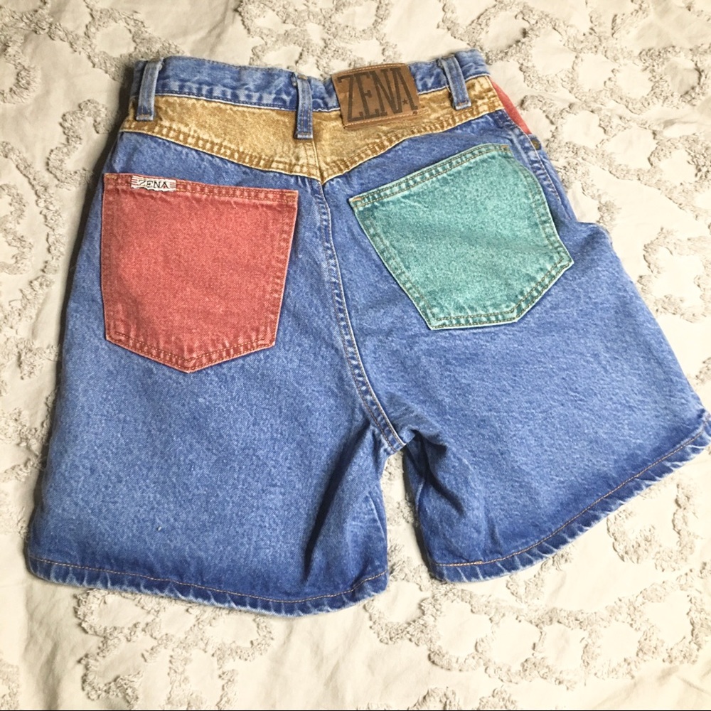 90s Vintage color block Zena denim shorts